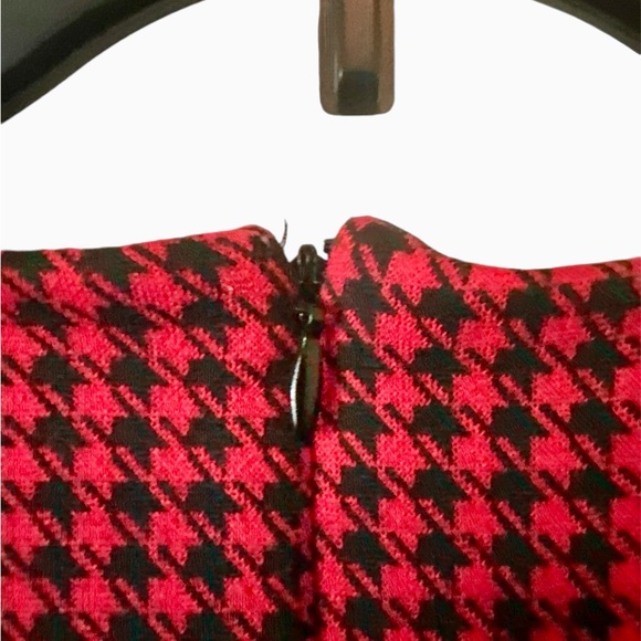 Anne Klein Red Houndstooth A line Dress Belted Career Work Women's Petite Size 8 - Picture 7 of 11